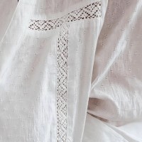 Women's Stand Collar Puff Sleeve Lace Cotton-Linen Embroidered Shirt