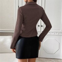 Womens Button-front Shirt With A Lapel Collar And Flared Sleeves