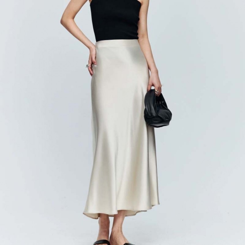 Water-wave-patterned Midi Skirt