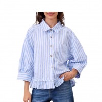 Loose-fitting Casual Top With A Front Placket And Three-quarter Sleeves