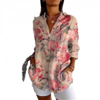 Womens Floral And Green Leaf-print Long-sleeve Blouse