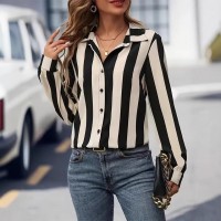 Womens Fashion Striped 3D-Printed Long-Sleeve Shirt