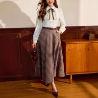 Elegant Contrast-Color Defined-Waist Shirt For Women