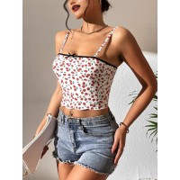 Womens Slim-fit Lace-trimmed Printed Camisole