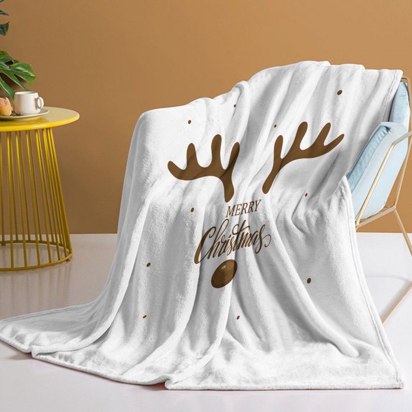 White Flannel Fleece Bed Blanket For Bedroom Sofa Couch Merry Christmas Throw Blanket Lightweight Cozy Plush Festival Theme Blanket