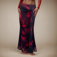 Retro Printed Slim-fit Long Skirt