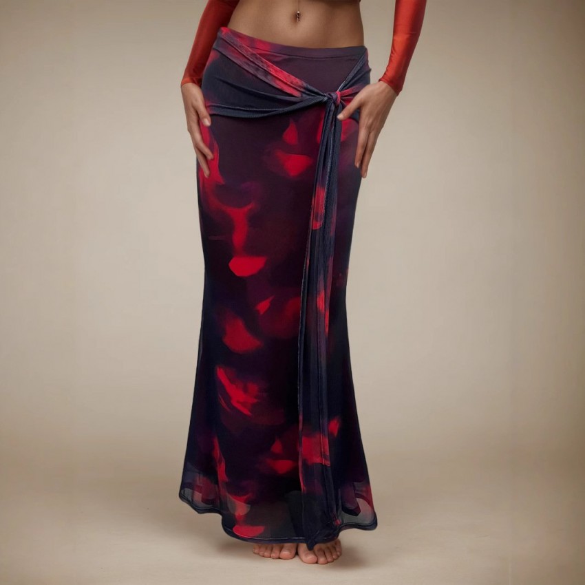 Retro Printed Slim-fit Long Skirt