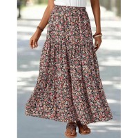 Fashionable Printed Floral High-Waisted Skirt