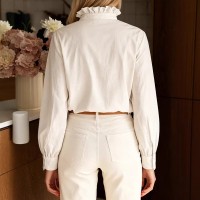 Women's Solid-Colored Patchwork Single-Breasted Casual Shirt