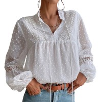 Womens Casual Loose Lace-Patchwork Blouse For Commuting