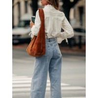 French Stand Collar Ruffle Bell Sleeve Embroidered Jacquard Shirt