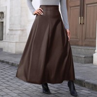 Slimming Hip-covering Mid-length A-line PU Leather Skirt With A Flared Hem